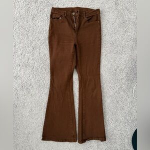 SHEIN Chocolate Brown High-Waist Flare Pants